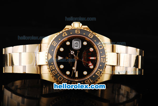 Rolex GMT Master II Automatic Movement Full Gold Case/Strap with Black Dial and Ceramic Bezel - Click Image to Close